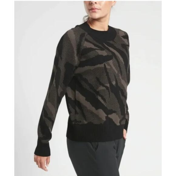 Athleta Gray Camouflage Jacquard Crew Sweater Size S - Picture 1 of 8